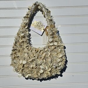 NWT Artisanal Hand-Beaded Shell & Pearl Boho Hobo Bag | From India to You